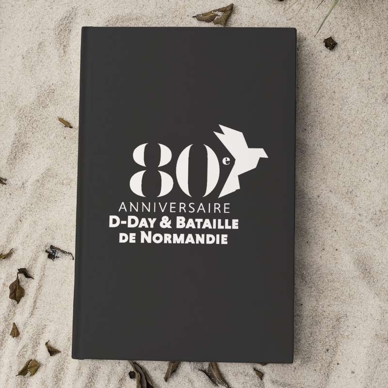 Carnet 80ème anniversaire du D-DAY et Bataille de normandie noir. Bloc notes petit format impression logo blanc