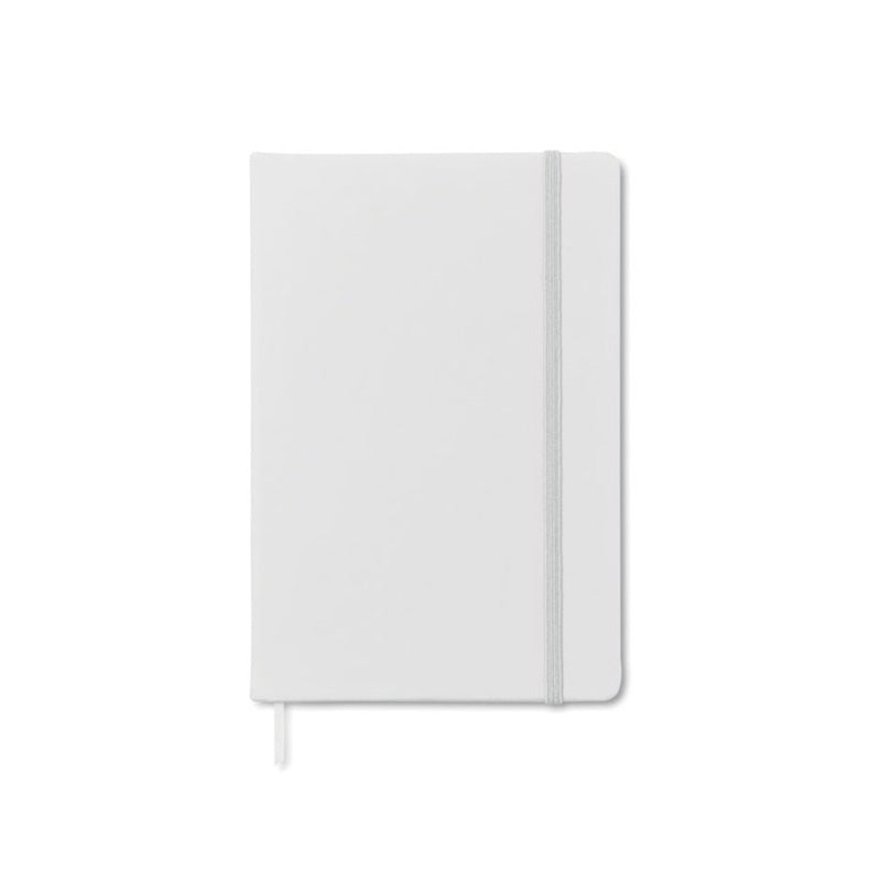 Carnet A5  blanc personnalisable, couverture rigide, parfait pour la communication visuelle et les événements d'entreprise.