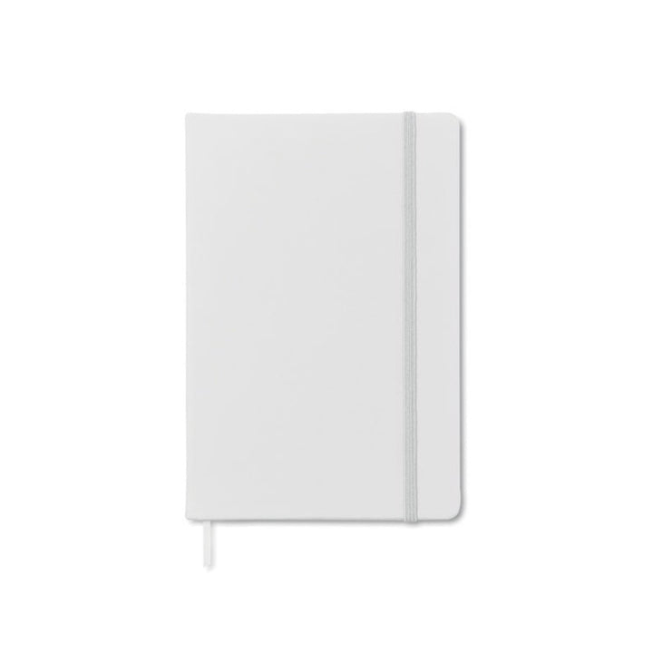 Carnet A5  blanc personnalisable, couverture rigide, parfait pour la communication visuelle et les événements d'entreprise.