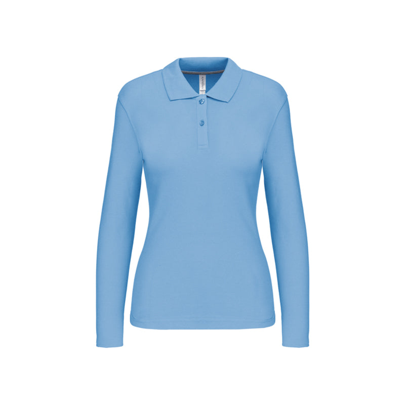 Polo bleu ciel à manches longues personnalisé pour femme