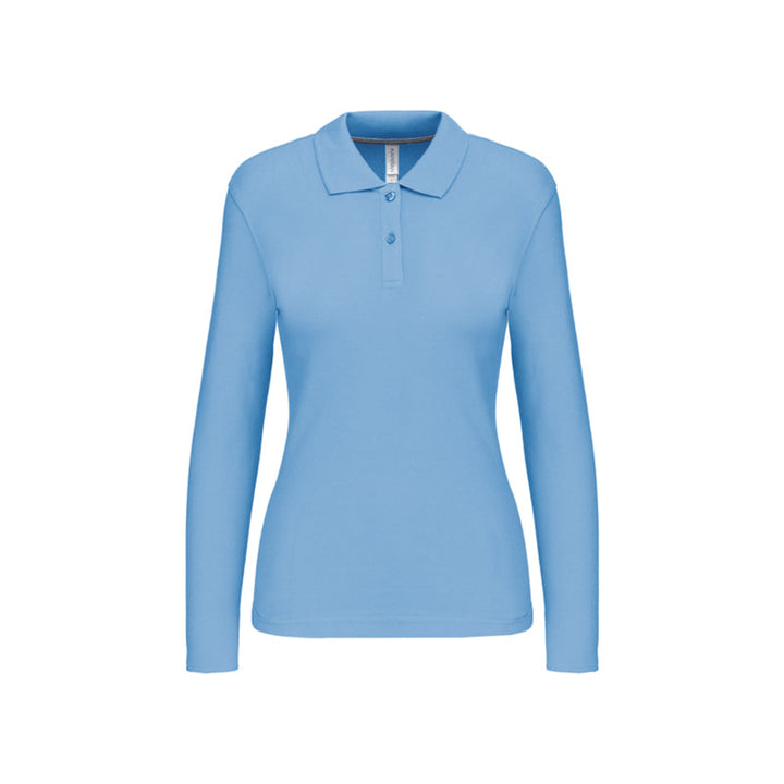 Polo bleu ciel à manches longues personnalisé pour femme