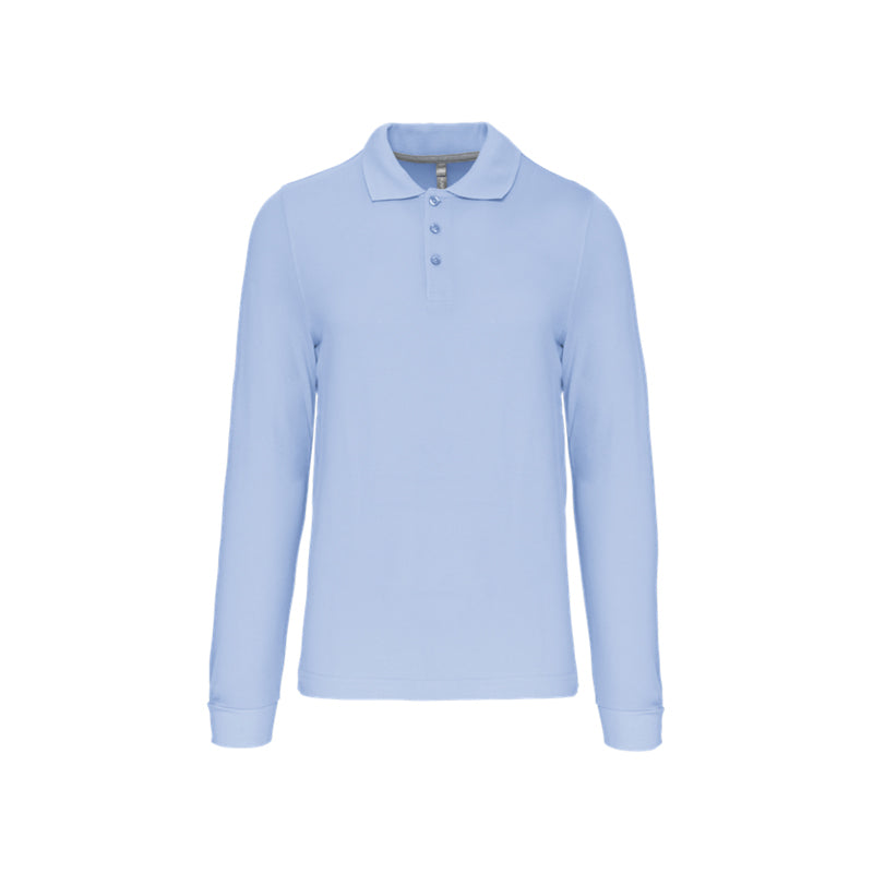 Polo bleu ciel à manches longues personnalisé pour homme