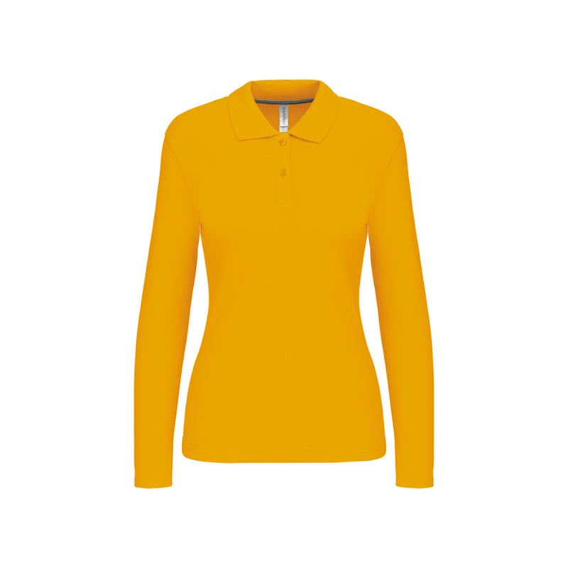 Polo jaune moutarde à manches longues personnalisé pour femme