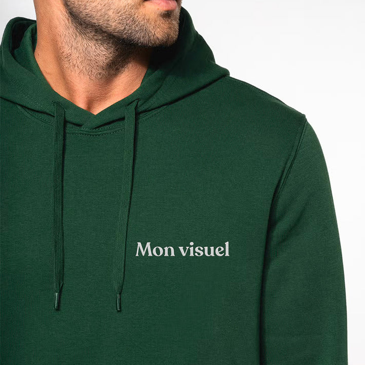 Sweat-shirt à capuche vert pour homme brodé au coeur