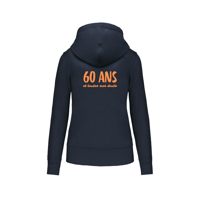 Sweat à fermeture éclair bleu marine personnalisé dans le dos coupe femme