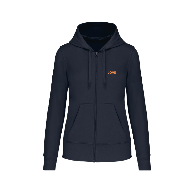 Sweat à fermeture éclair bleu marine personnalisé sur la poitrine coupe femme