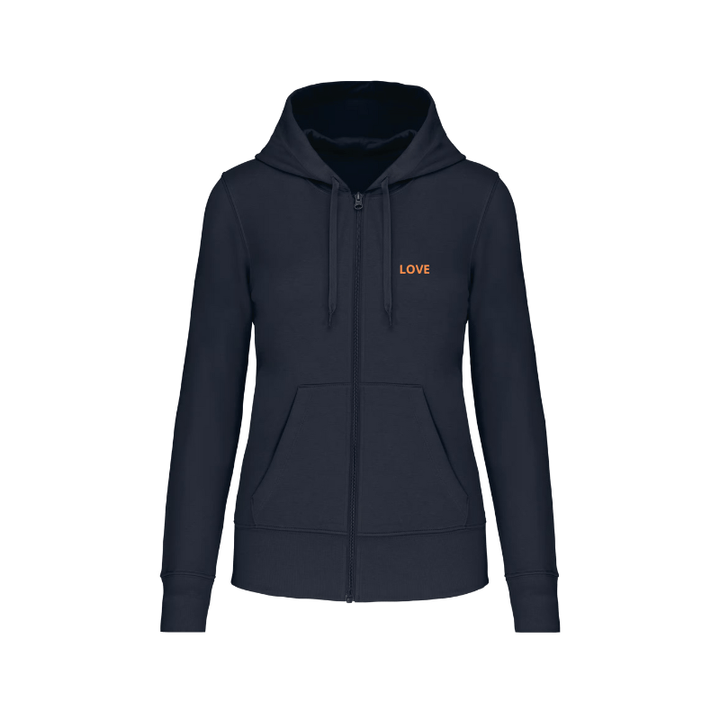 Sweat à fermeture éclair bleu marine personnalisé sur la poitrine coupe femme