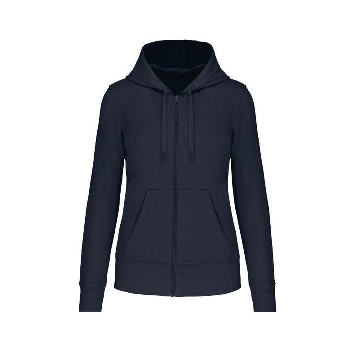 Sweat à fermeture éclair bleu marine personnalisable sur la poitrine coupe femme