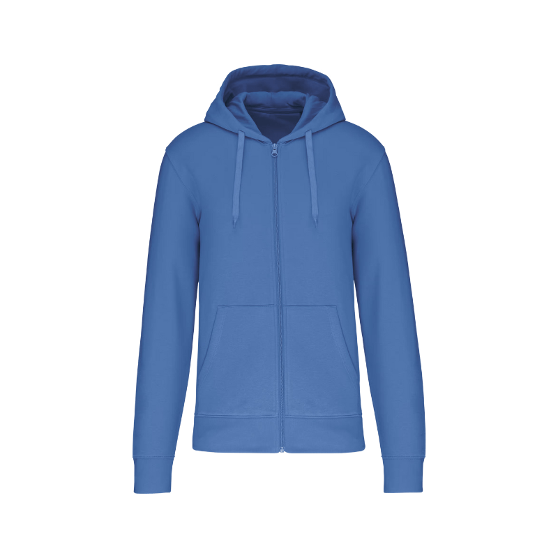 Sweat bleu personnalisable au niveau du coeur dans notre atelier à Douvres-la-Délivrande