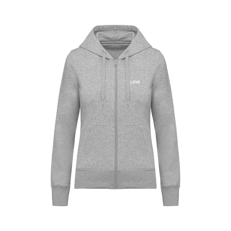 Sweat gris clair avec un zip à personnaliser selon vos envies, coupe femme