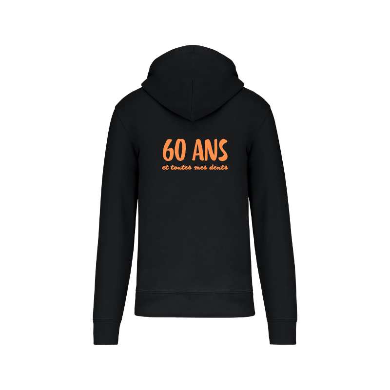 Sweat noir à capuche avec une fermeture éclair personnalisé dans le dos