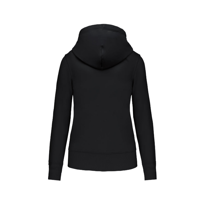 Sweat noir à capuche pour femme avec une fermeture éclair à personnaliser dans notre atelier de marquage à Douvres-la-Délivrande