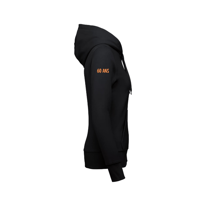 Sweat noir à capuche avec une fermeture éclair à personnalisé sur la manche ou l'épaule