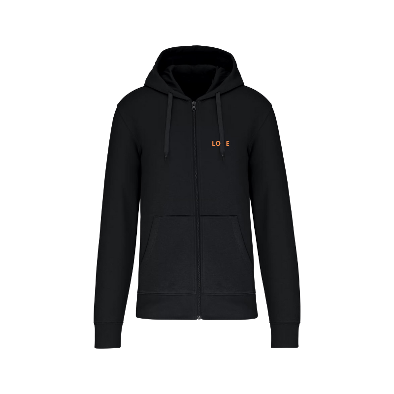 Sweat noir à capuche avec une fermeture éclair personnalisé