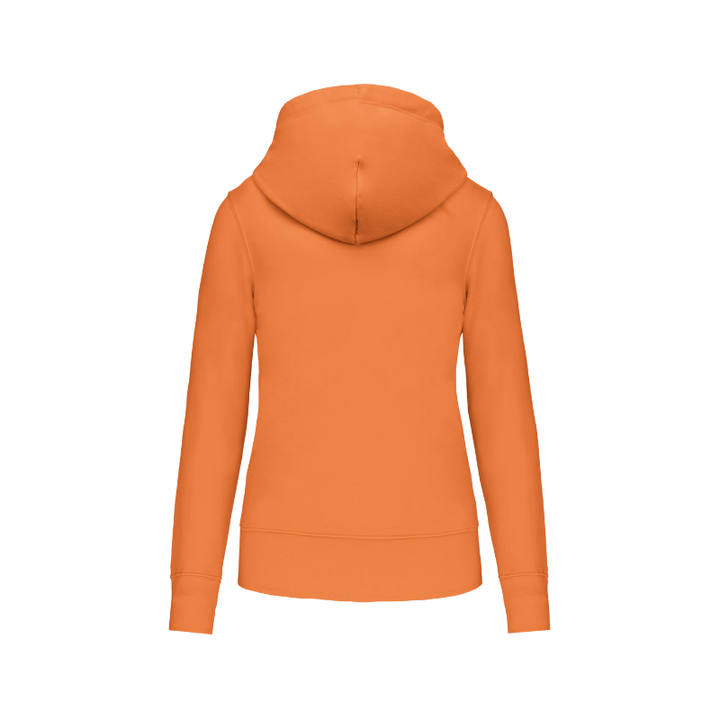 Sweat-shirt zippé orange personnalisé au niveau du dos dans notre atelier