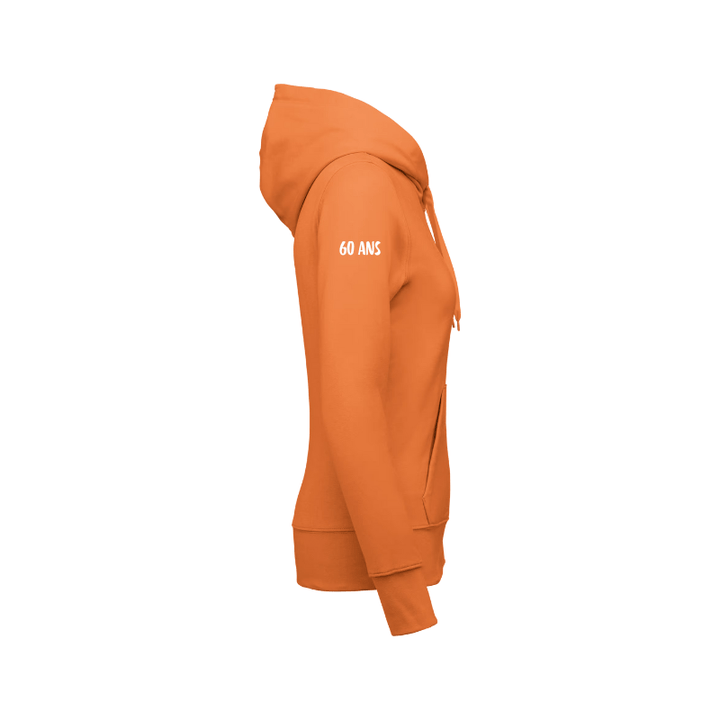 Sweat-shirt zippé orange customisé sur l'épaule coupe femme