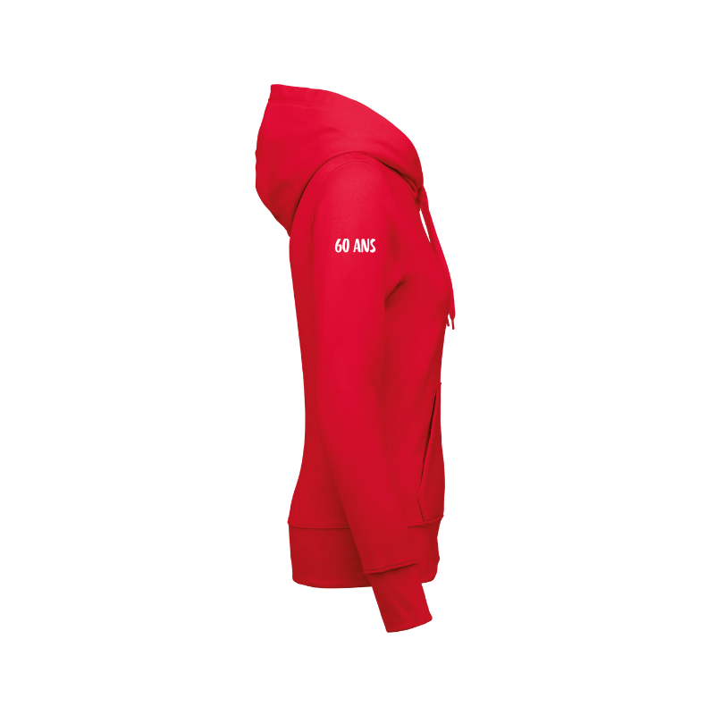 Sweat à capuche avec fermeture éclair rouge floqué sur la manche