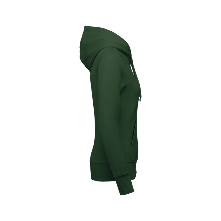 Sweat vert forêt à capuche avec une fermeture éclair à personnaliser au niveau de la manche. Marquage dans notre atelier à Douvres-la-Délivrande