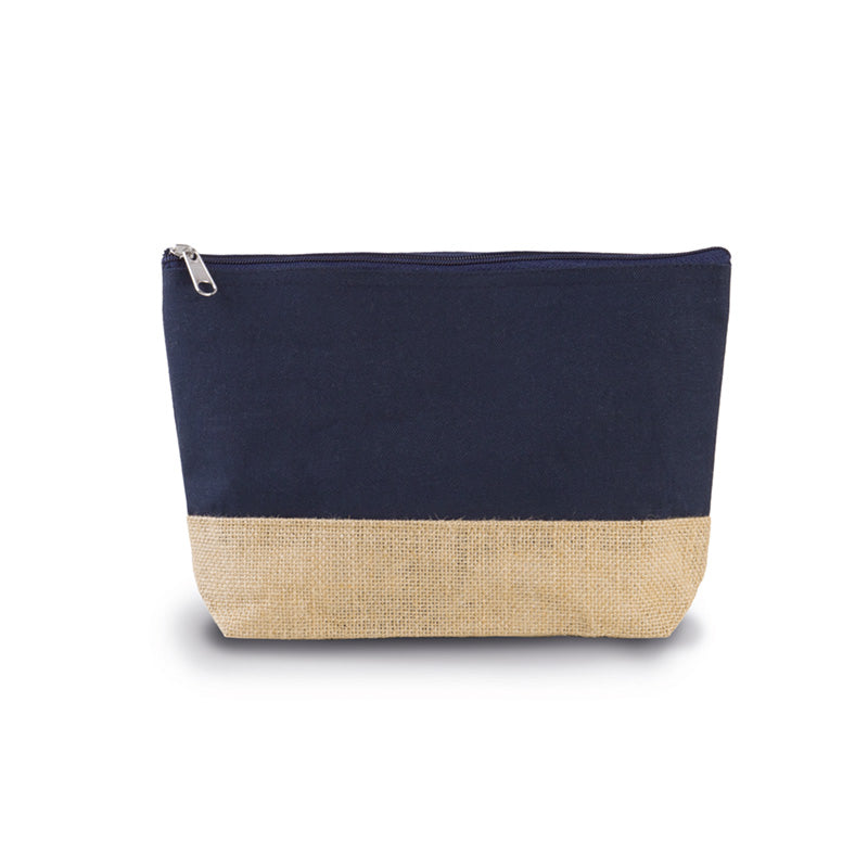 Trousse en jute bleu marine personnalisable