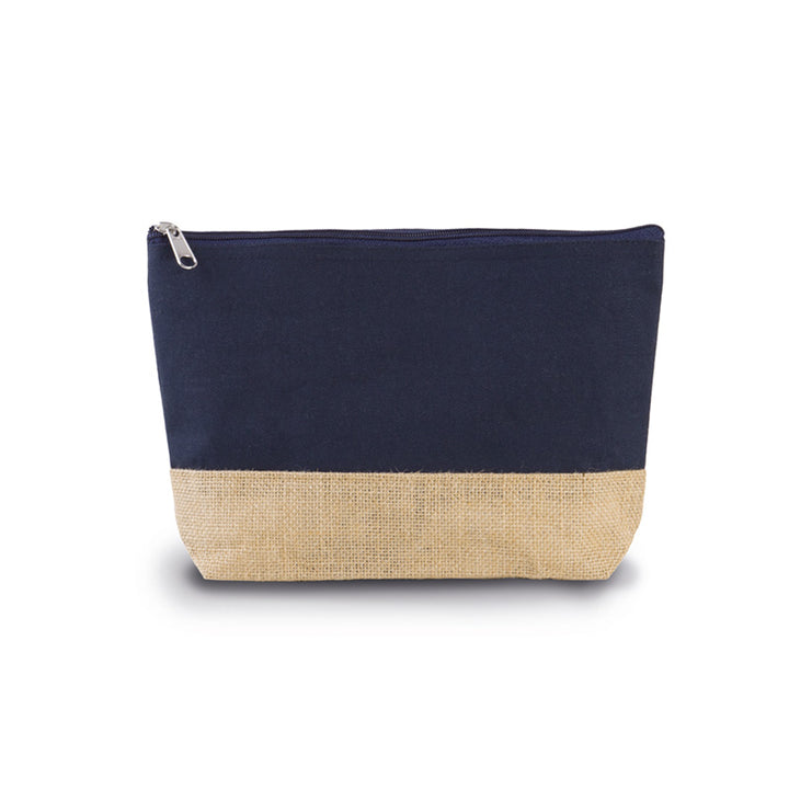 Trousse en jute bleu marine personnalisable