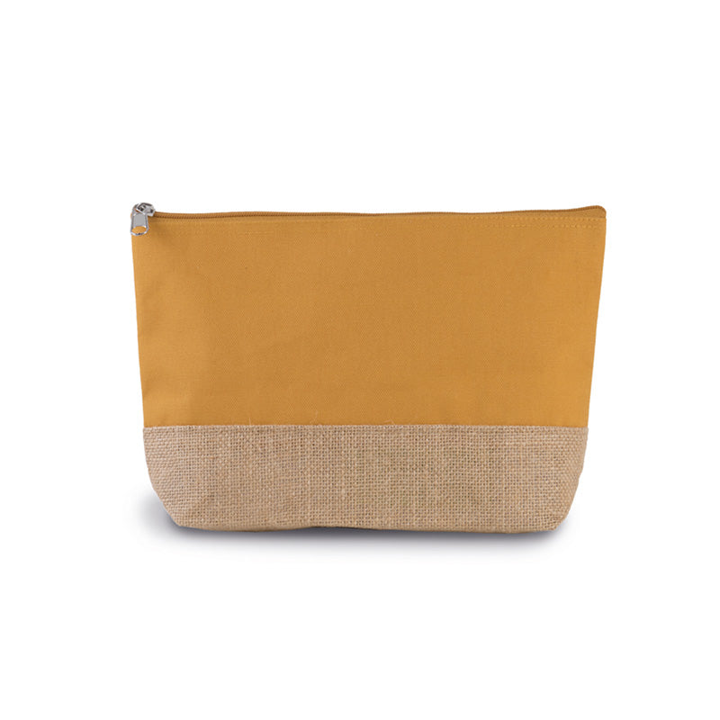 Trousse en jute jaune moutarde personnalisable