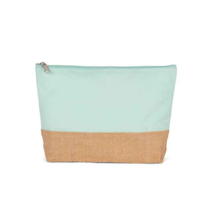 Trousse en jute vert menthe personnalisable