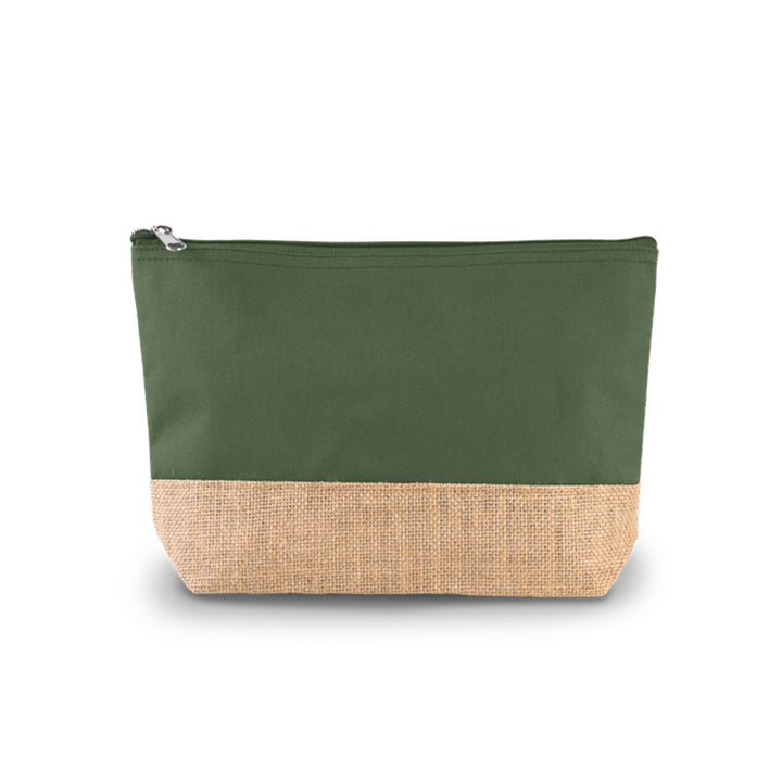 Trousse en jute verte personnalisable