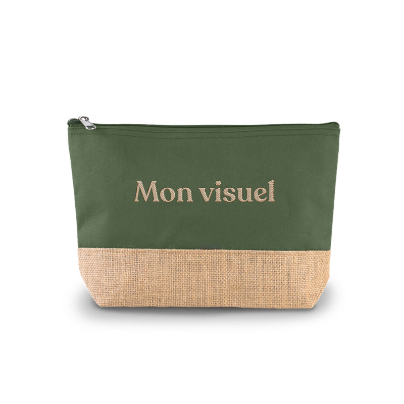 Trousse en jute verte personnalisée