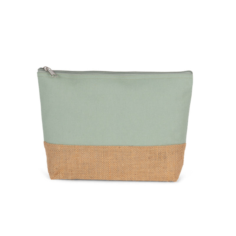 Trousse en jute vert sauge personnalisable