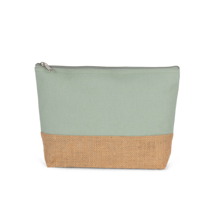 Trousse en jute vert sauge personnalisable