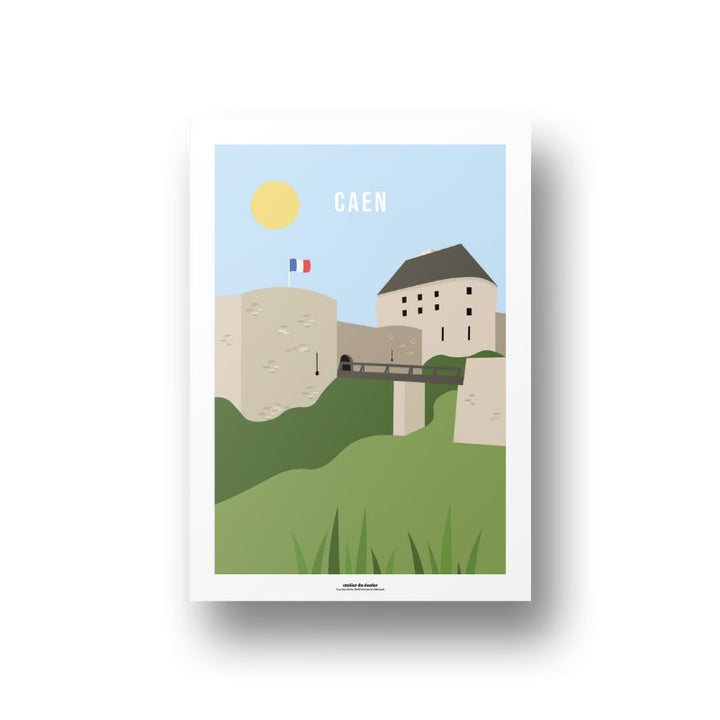 Affiche chateau de caen et ville de caen pour les amoureux de la ville aux cent clochers