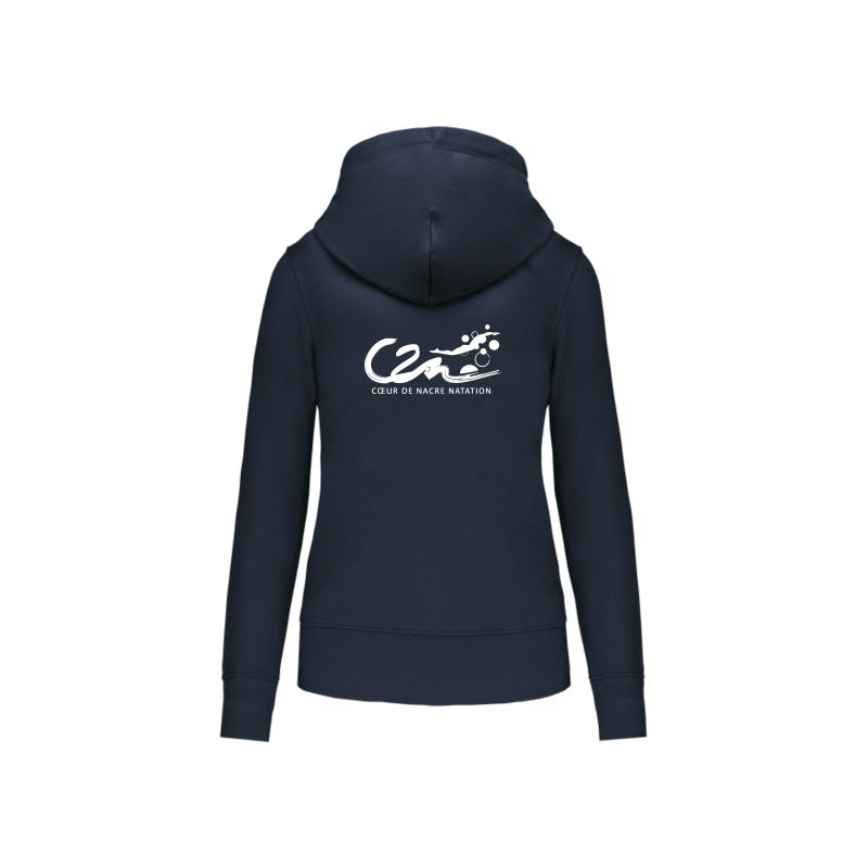 Dos du sweat-shirt à capuche Coeur de Nacre Natation pour femme avec logo