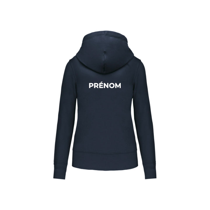 Dos du sweat-shirt à capuche Coeur de Nacre Natation pour femme avec prénom