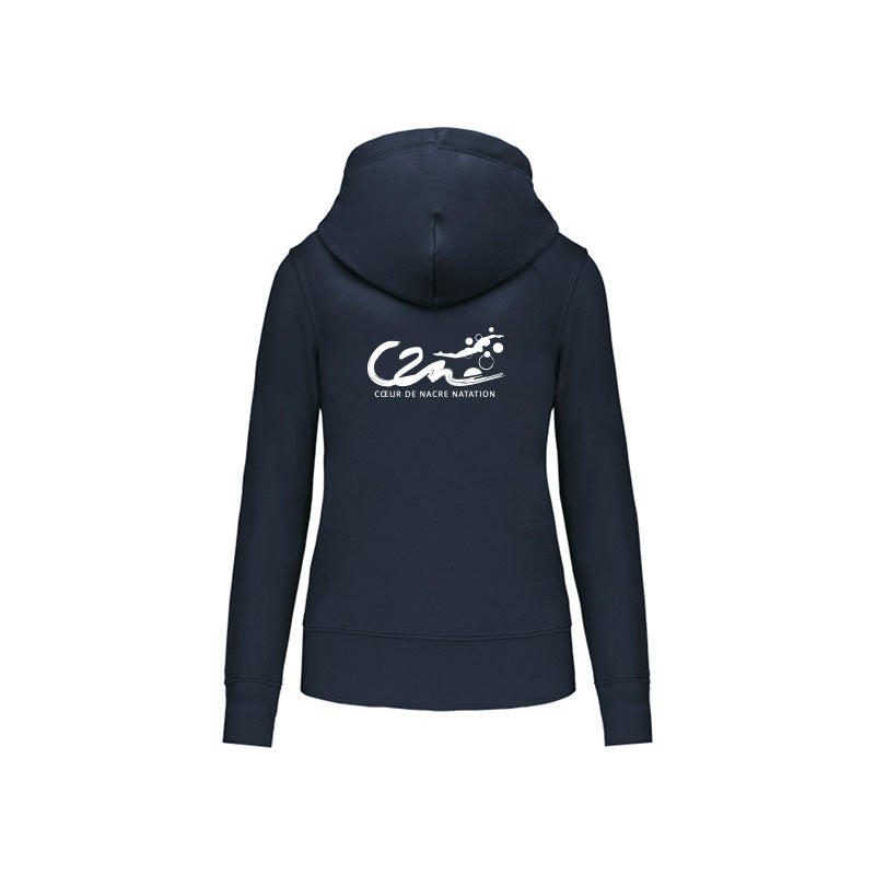 Dos du sweat-shirt zippé Coeur de Nacre Natation pour femme avec logo