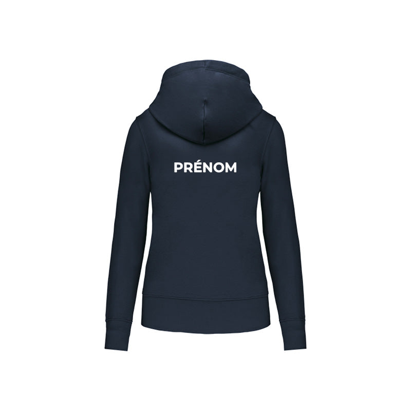 Dos du sweat-shirt zippé Coeur de Nacre Natation pour femme avec prénom