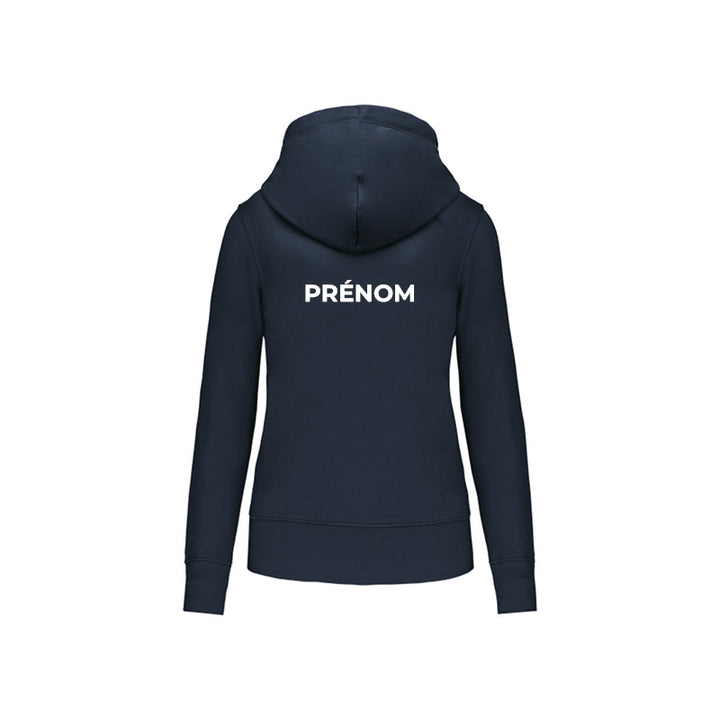 Dos du sweat-shirt zippé Coeur de Nacre Natation pour femme avec prénom