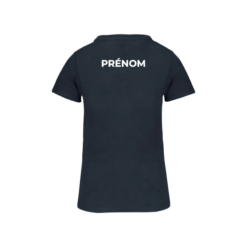 Dos du t-shirt à manches courtes Coeur de Nacre Natation pour femme avec prénom