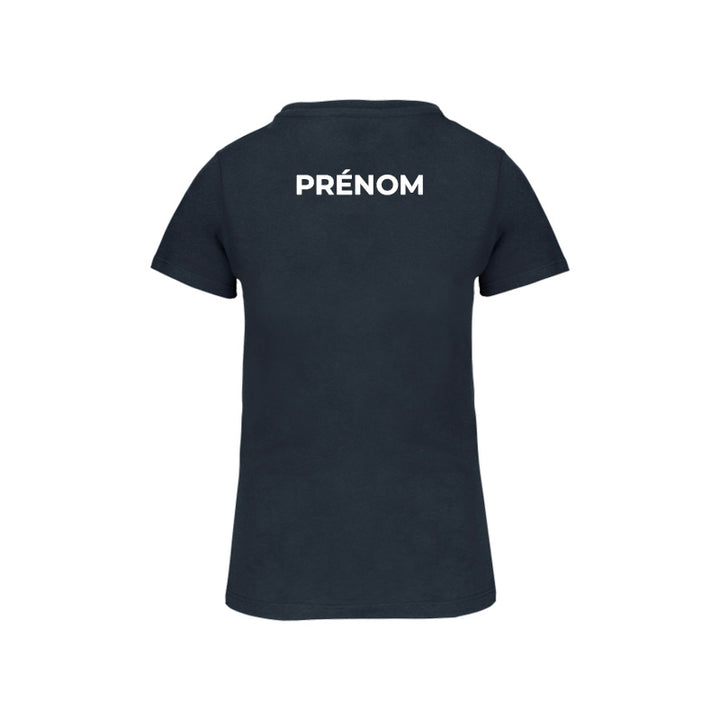 Dos du t-shirt à manches courtes Coeur de Nacre Natation pour femme avec prénom
