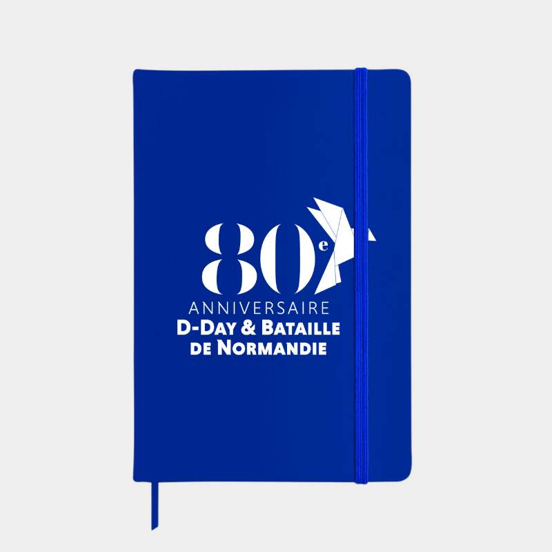 Carnet de notes bleu électrique logo du 80ème anniversaire du Débarquement