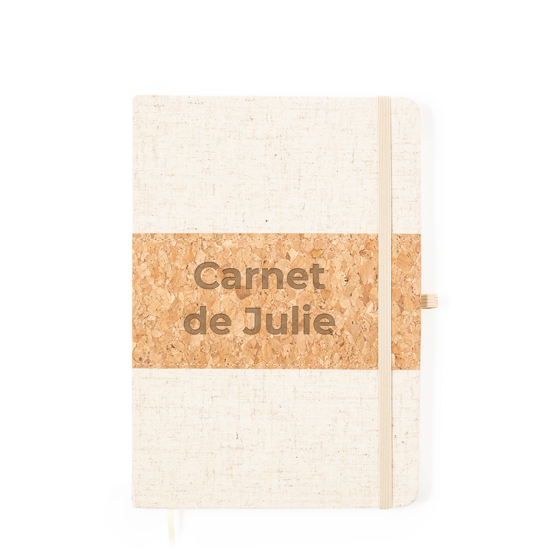 Carnet en liège et en lin gravé