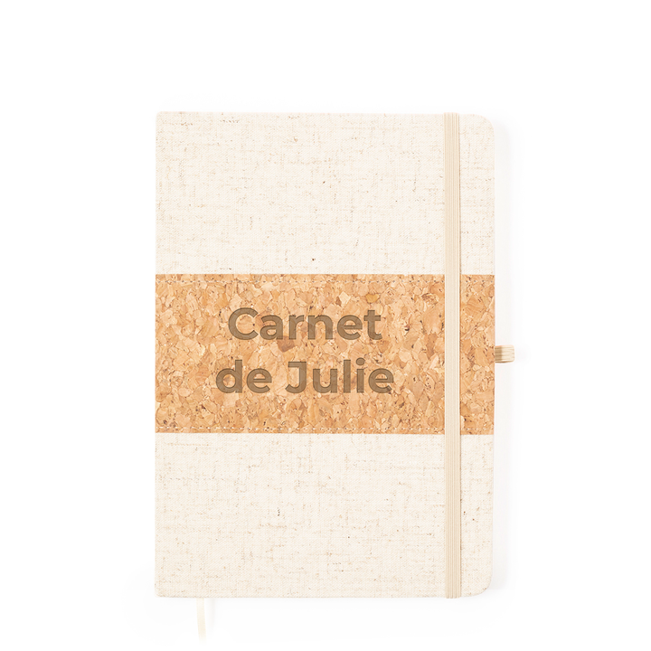 Carnet en liège et en lin gravé