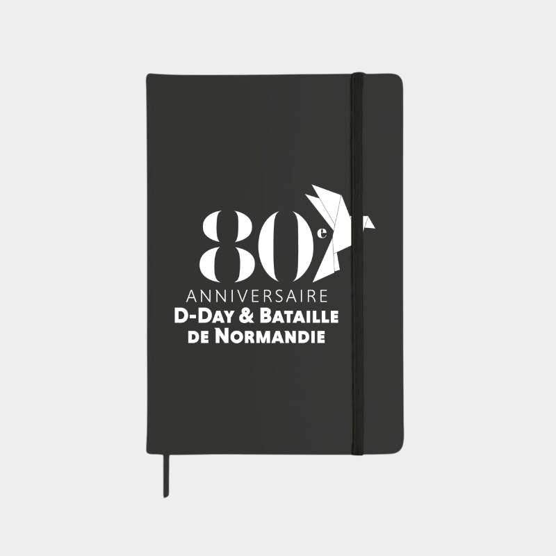 Carnet 80ème anniversaire du D-DAY et Bataille de normandie noir. Bloc notes A5 impression logo blanc