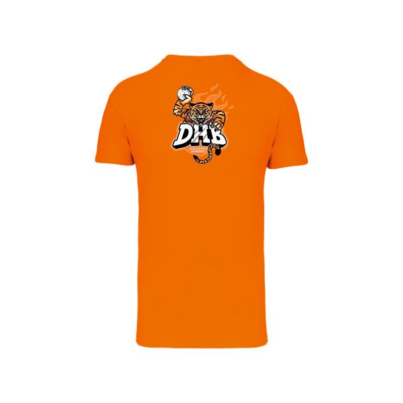 Dos du t-shirt à manches courtes orange Douvres HandBall Club pour homme avec logo