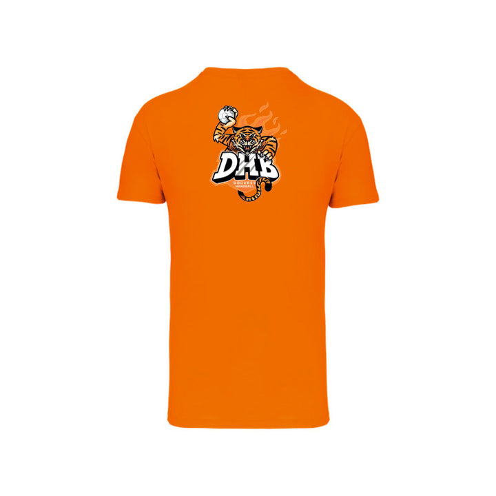 Dos du t-shirt à manches courtes orange Douvres HandBall Club pour homme avec logo