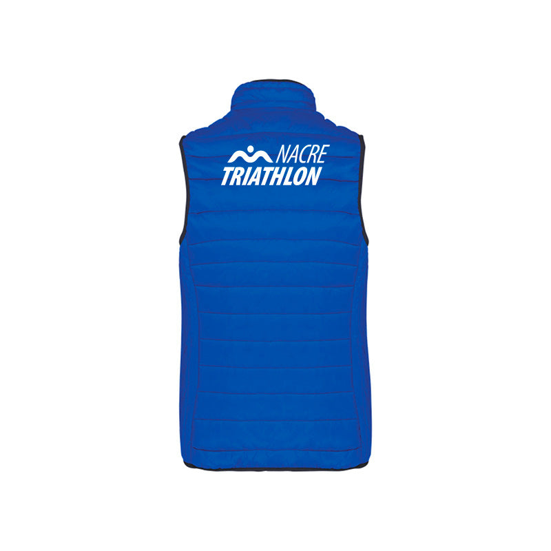 Dos de la doudoune sans manches Nacre Triathlon pour femme avec logo
