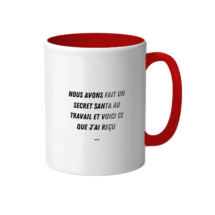 Mug blanc en céramique avec intérieur de couleur rouge Secret Santa