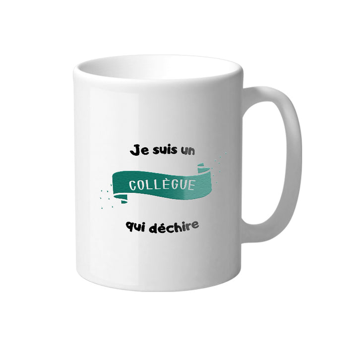 Mug blanc avec des designs colorés et humoristiques