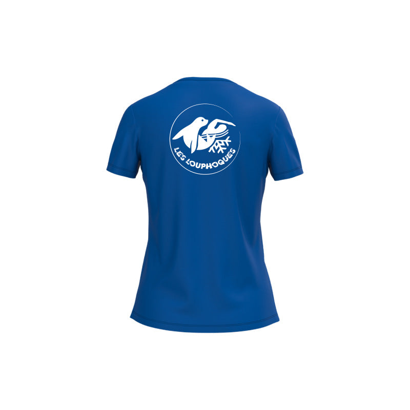 Dos du t-shirt à manches courtes Les Louphoques pour femme bleu roi avec logo