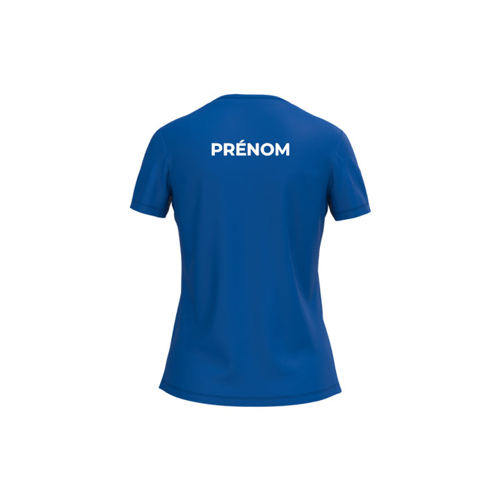 Dos du t-shirt à manches courtes Les Louphoques pour femme bleu roi avec prénom