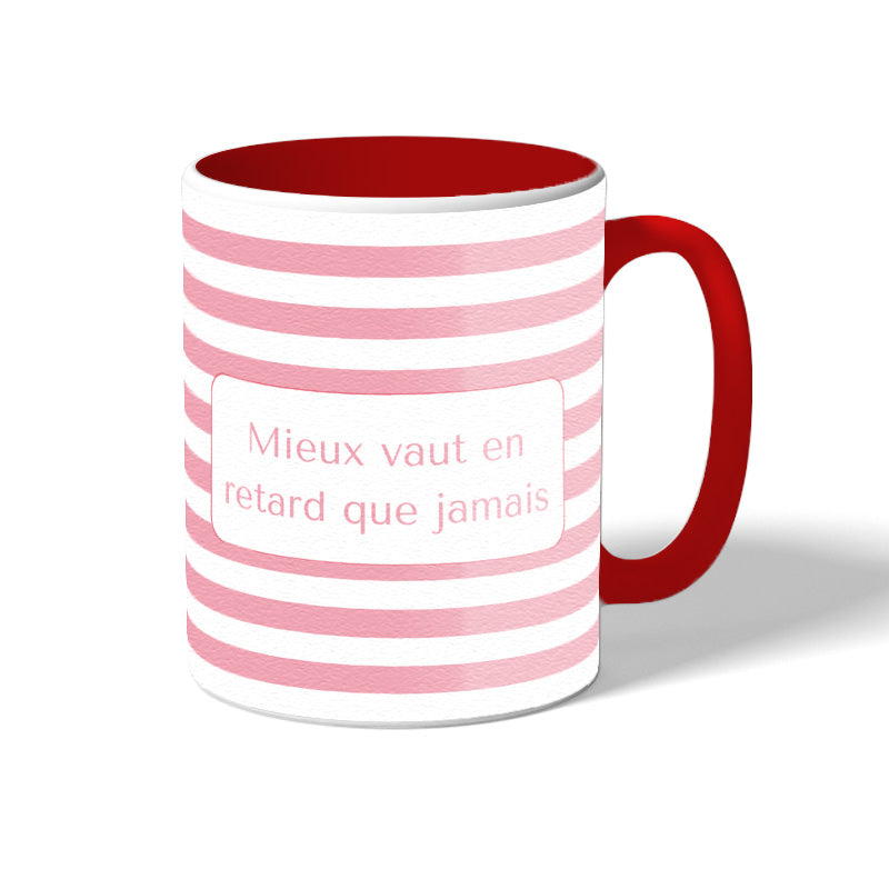 Mug blanc en céramique avec intérieur de couleur rouge Secret Santa